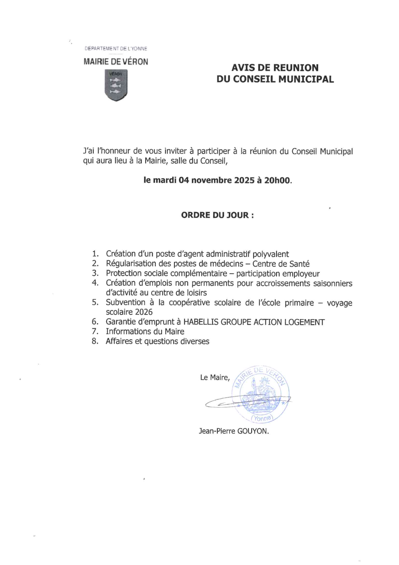 RÉUNION CONSEIL MUNICIPAL